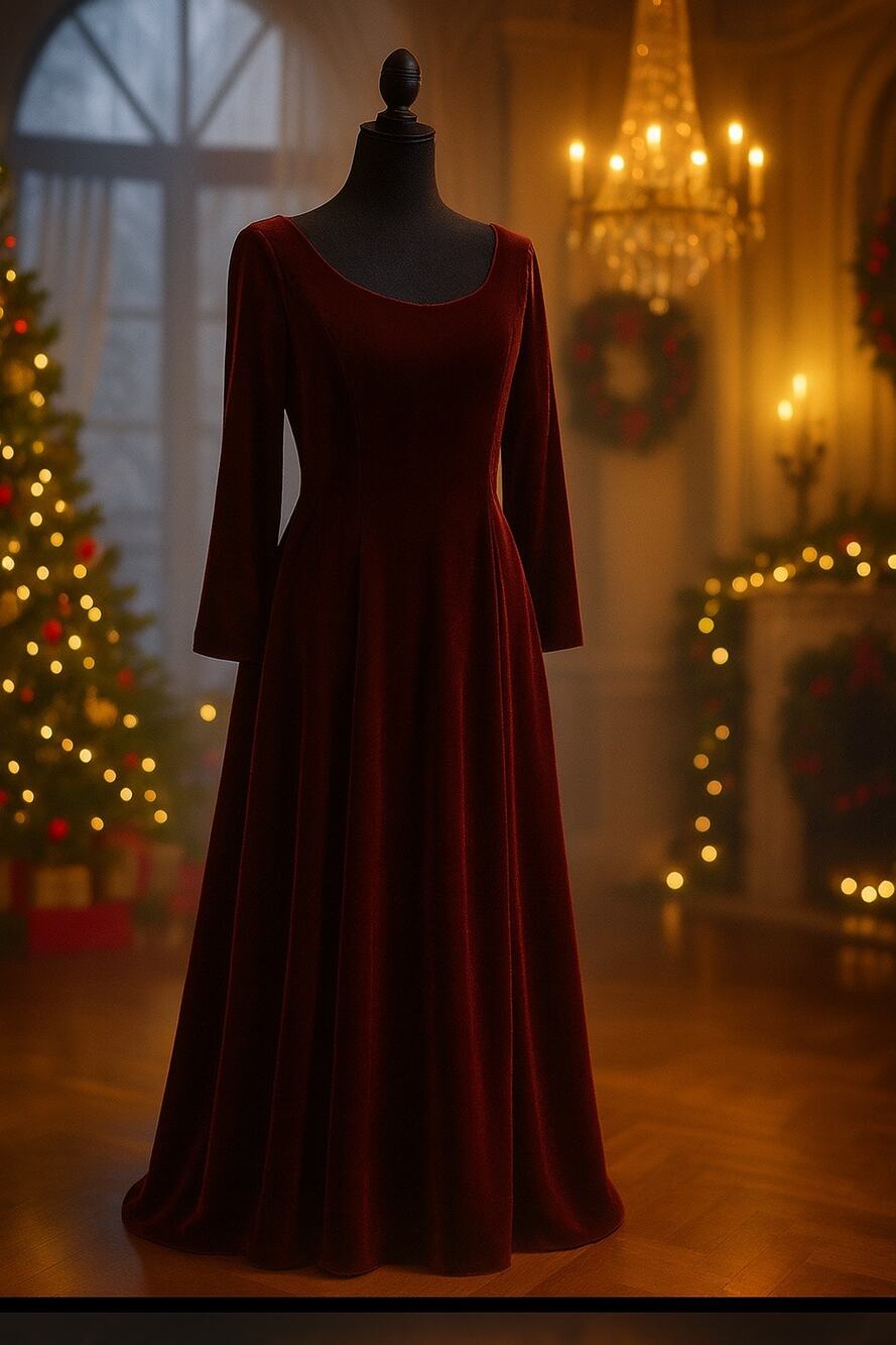 Vintage Burgundy Velvet Gown - 14 - Scoop Neck 80s Holiday Formal Winter Wedding